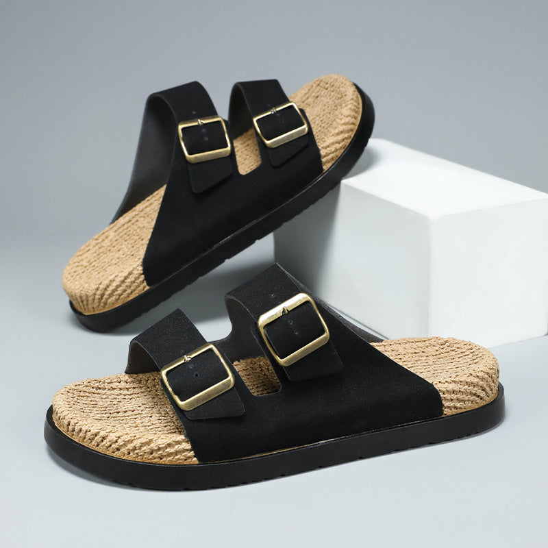 Men's Lightweight Double-Button Cork Insole Slip-On Sandals