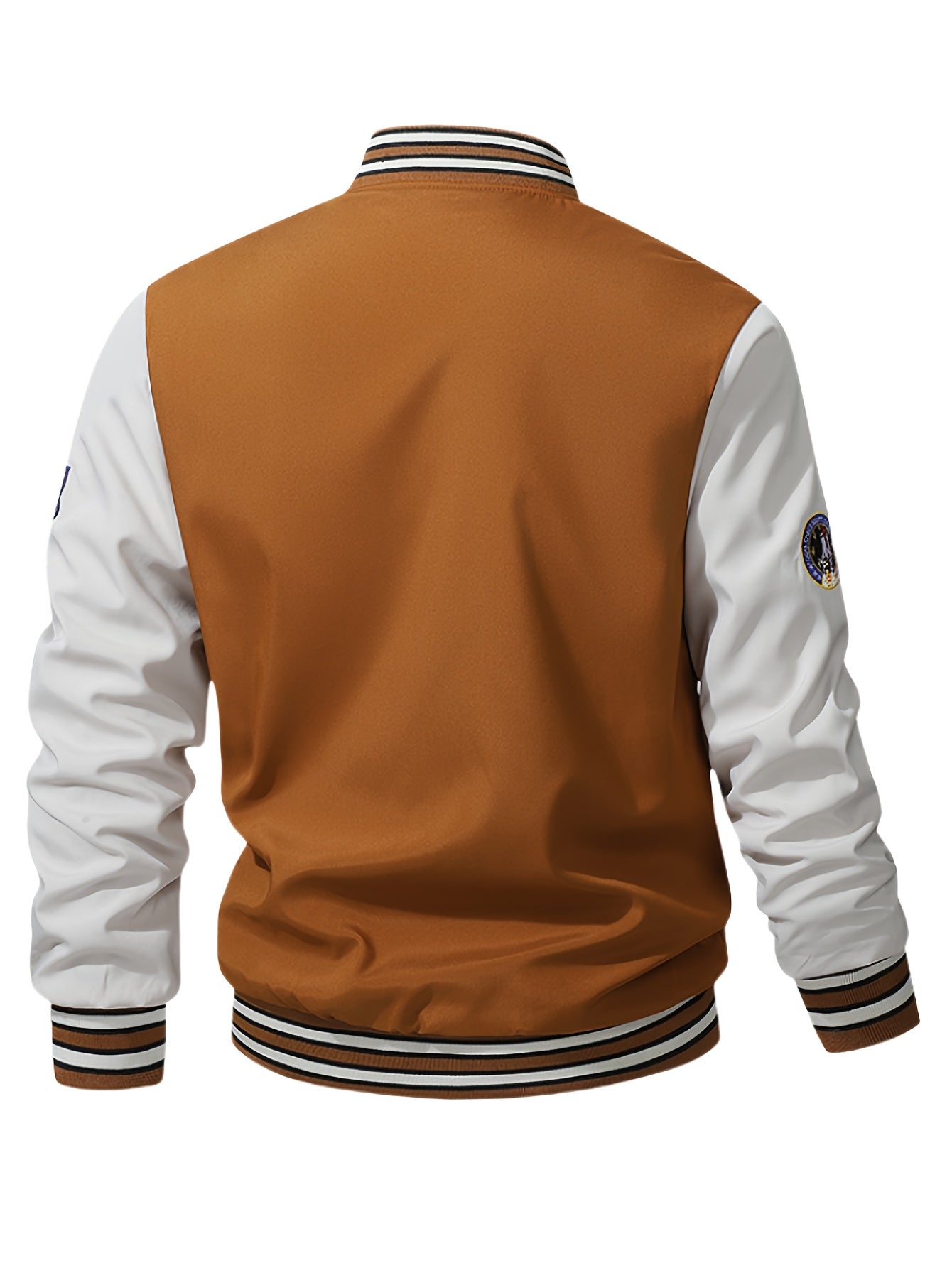 Men's Thermal Insulated Full-Zip Baseball Jacket with Full-Zip Closure - Heavyweight Winter Coat, Brown/White colorblock, Lining - Streetwear Outerwear for Casual & Formal Events - Compatible with Hoodies & Jackets (Men's Fas