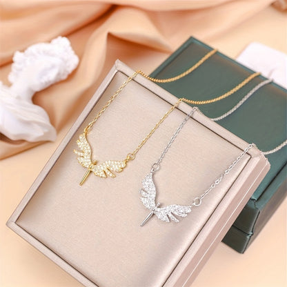 Glamorous Copper Angel Wings Pendant with Synthetic Zirconia