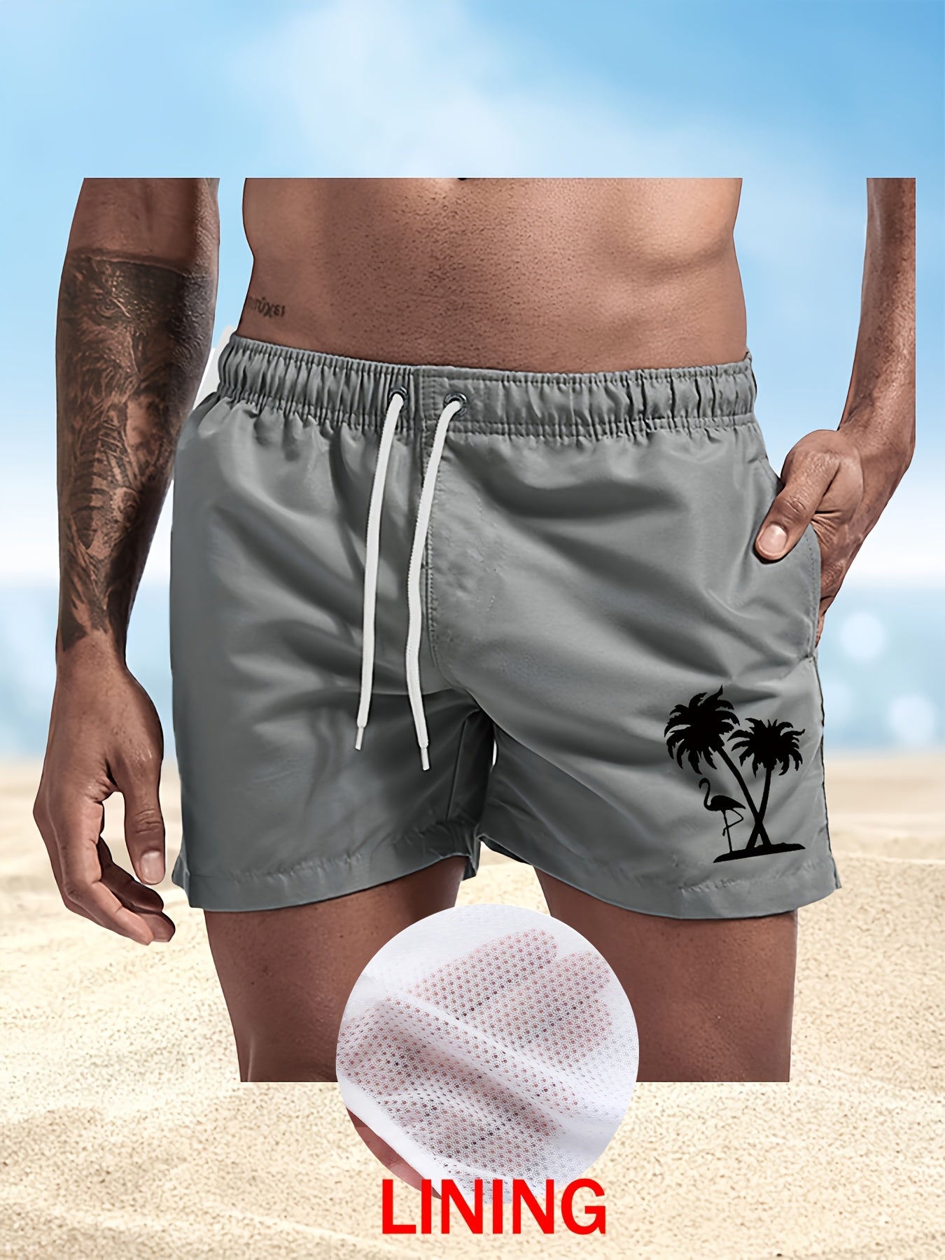 Men's Quick-Dry Flamingo Print Lightweight Beach Shorts
