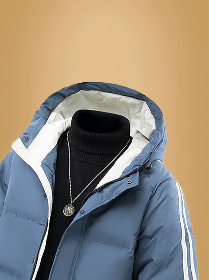 Men's Heavyweight Winter Coat - Hooded Jacket with Full-Zipper Closure, Insulated Outer Shell for Extreme Cold, Front Pockets - Dark Grey/White color, Hand Washable - Ideal for Everyday & Formal Cold Weather Outfits by OceanM