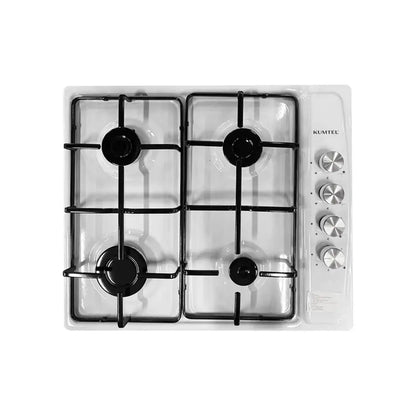 Kumtel White Built-in 4-Burner Gas Cooktop with Cast Iron Grates