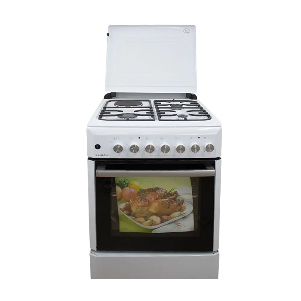 LUXELL 3 Gas 1 Electric Burner White Gas Stove with Oven