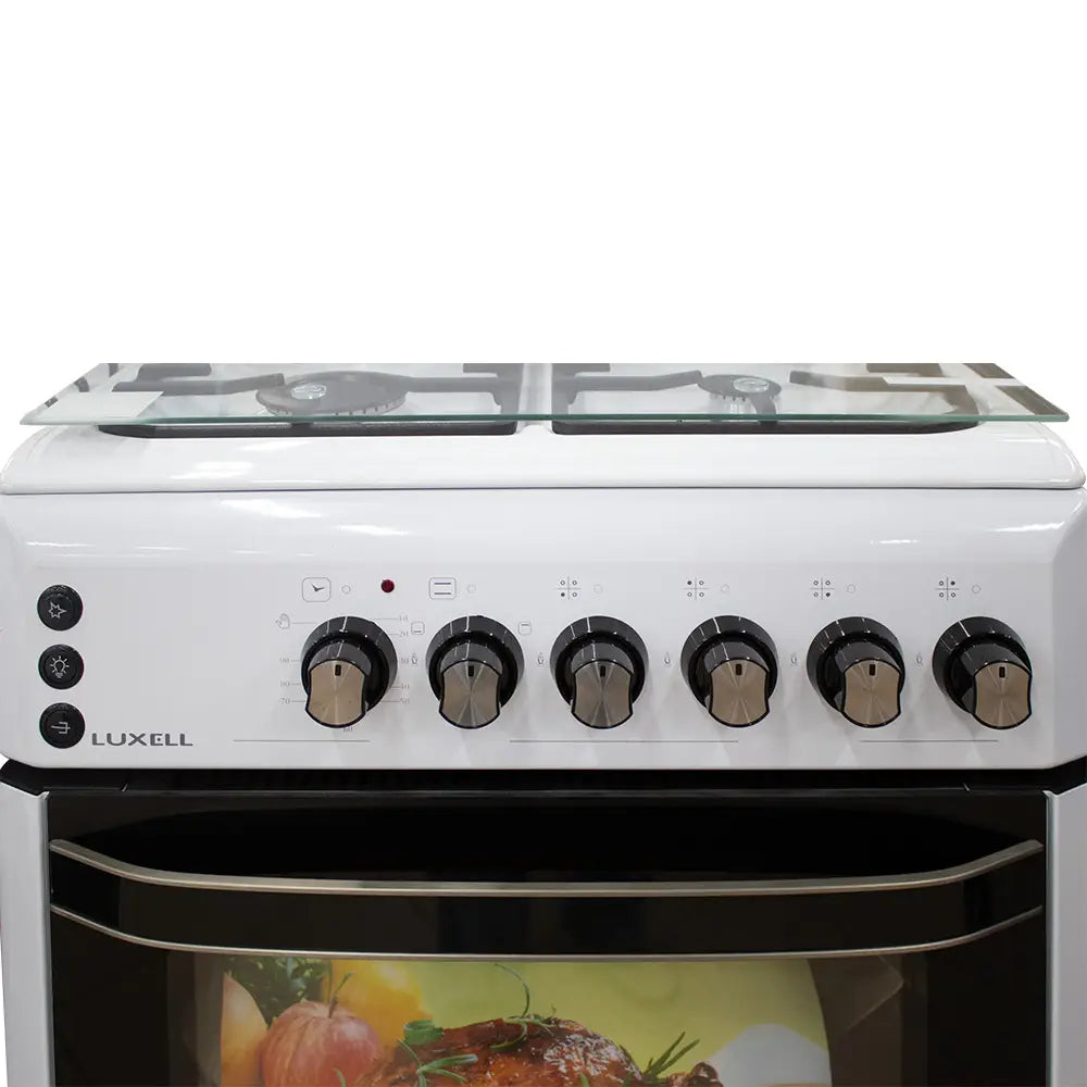 Luxell LF60-GG40F White 4-Burner Gas Stove with Timer