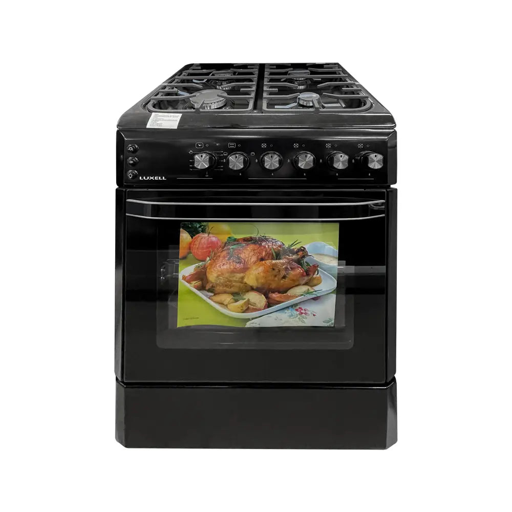 Luxell LF60-GG40F Black Gas Stove with Timer and Cast Iron Grates