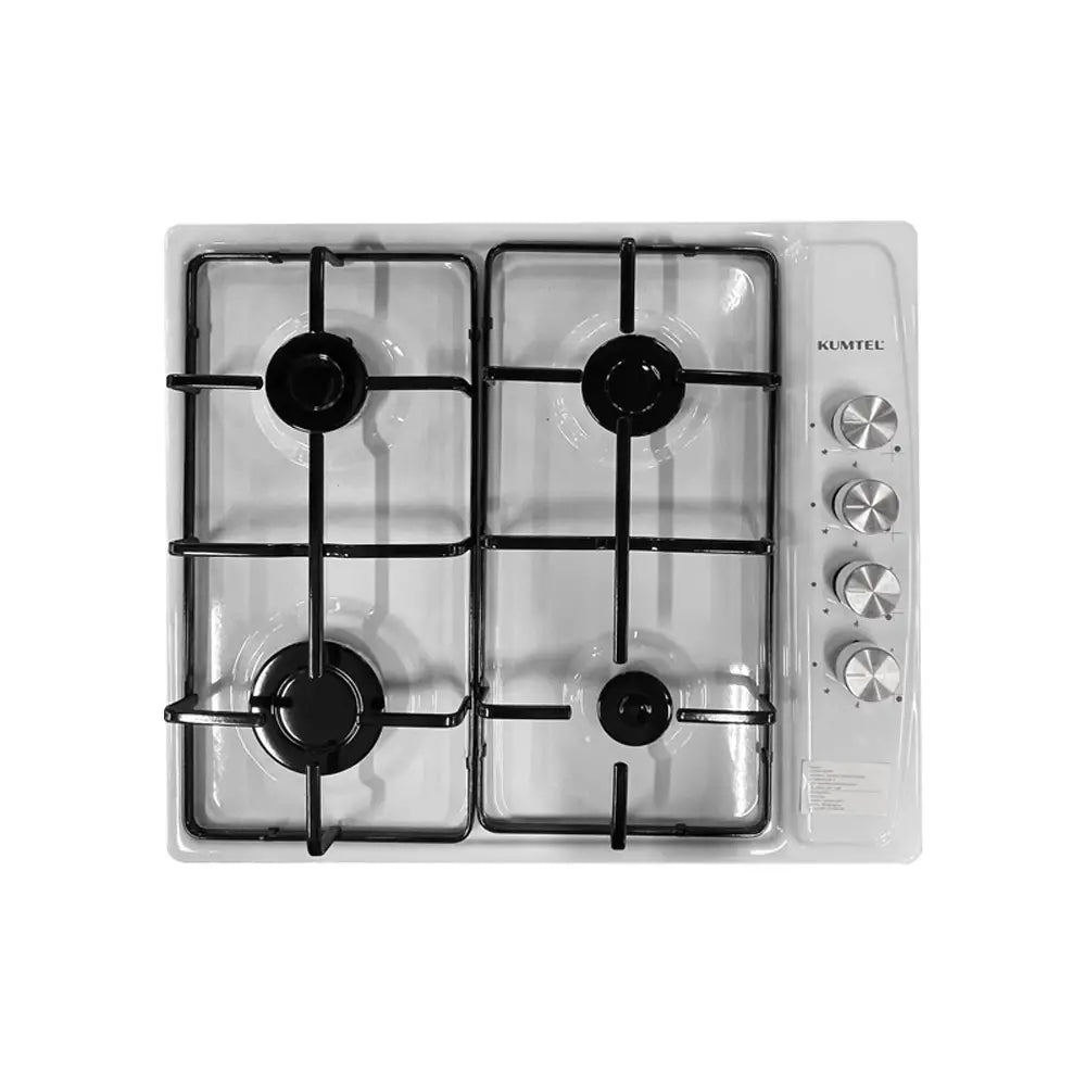 KUMTEL 4-Burner Built-In White Gas Cooktop 58cm