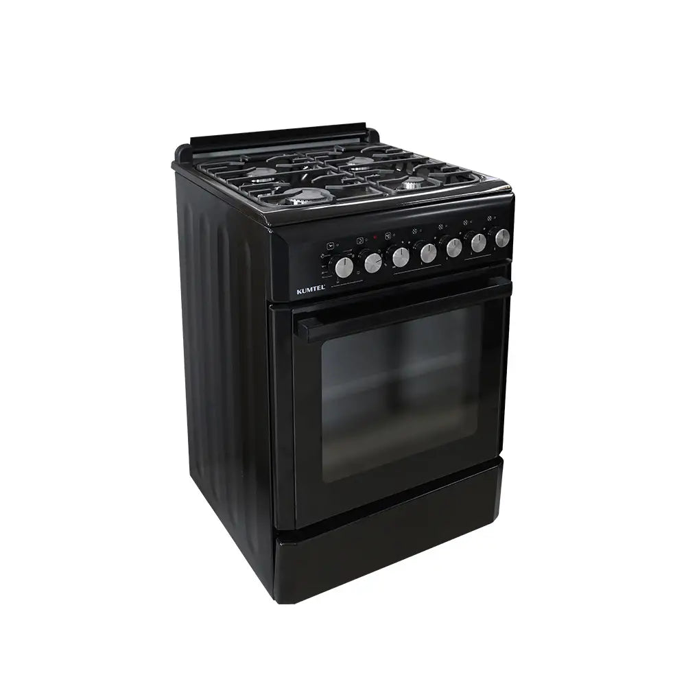 KUMTEL 4-Burner Gas Stove with Electric Oven, Black