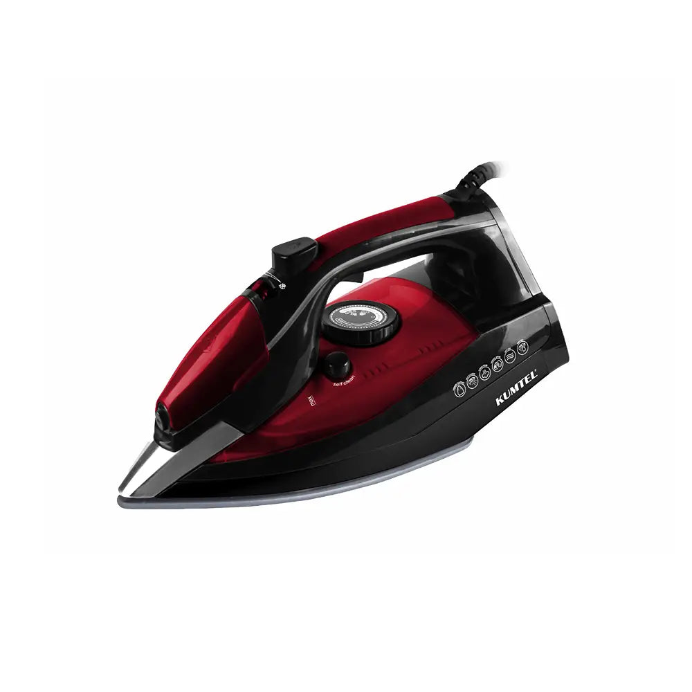 KUMTEL Red Steam Iron with Ceramic Soleplate 2500W