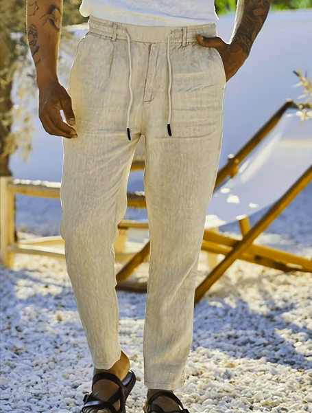 Beige Linen Pants – Lightweight Drawstring Casual Wear
