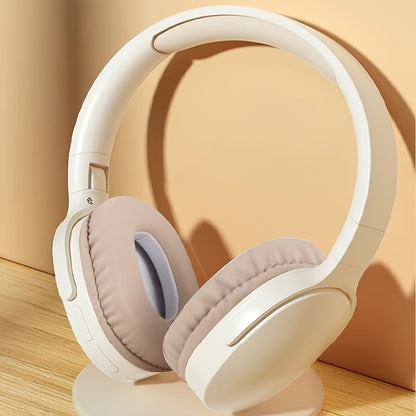Beige Wireless Headphones, High Fidelity Stereo Sound, Foldable Design, Suitable for Travel and Sports, Compatible with Mobile Phones, Button Volume Control, USB Type-C Charging, Rechargeable Lithium Polymer Battery, Non-Wate