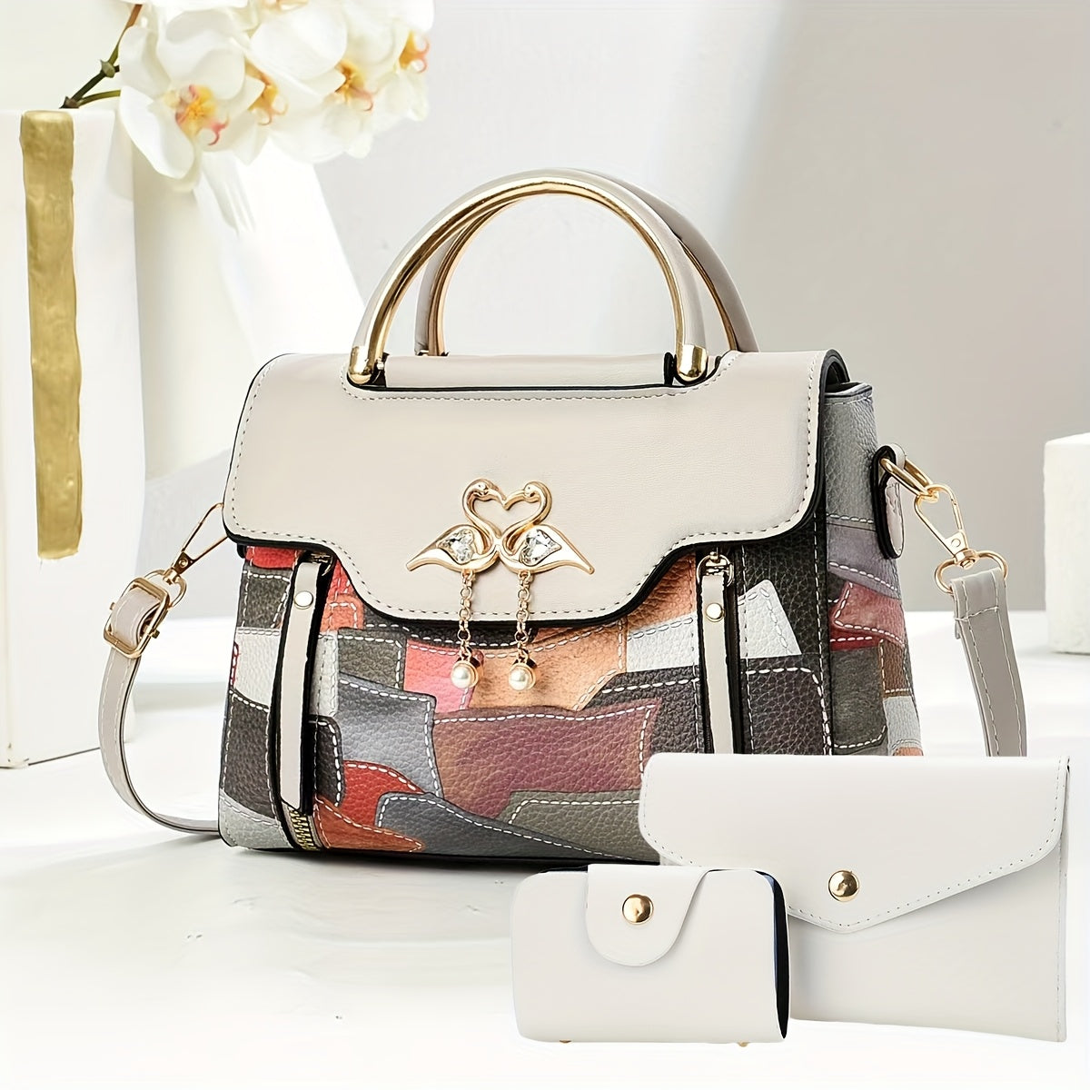 Women's Bag Set of Three: Printed Shoulder Bags, Stylish Tote Handbags and Versatile Crossbody Pouches
