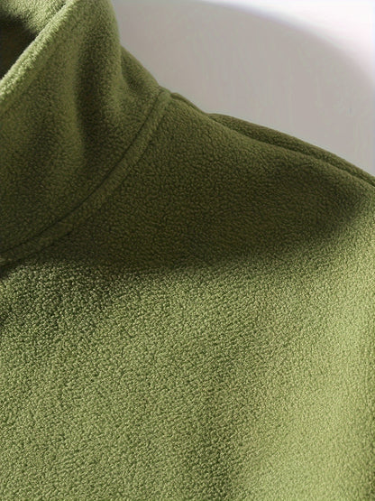 1pc Men'S Casual Sports Fleece Jacket - Solid Color Polyester Knit with Slight Stretch, Stand Collar, Long Sleeve, Regular Fit, Zipper Closure, Daily & Casual Wear