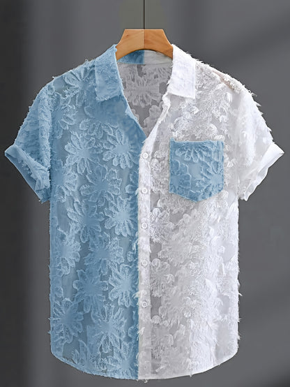 Men's Casual Sheer Lapel Collar Short Sleeve Shirt for Summer