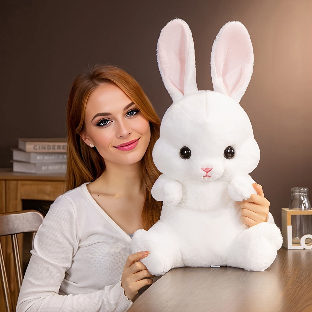 A New Fluffy and Adorable Sitting Long-eared Rabbit Plush Toy, a Soft and Cute Large Rabbit Doll Creative Pillow for Home Decoration and Birthday Party Gifts