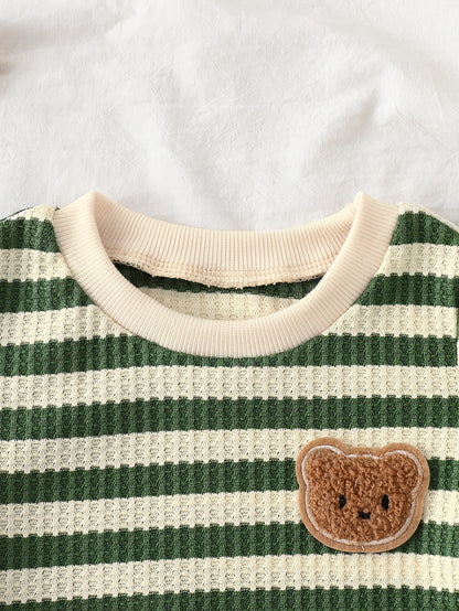Baby Summer Striped Red White Set with Bear Plush Shorts - ayq