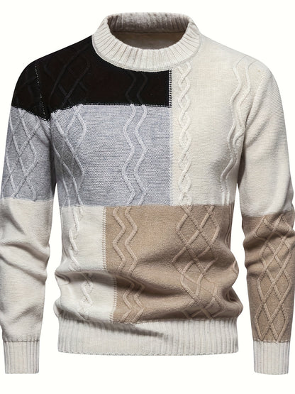 Men'S Colorful Jacquard Pullover Sweater with a Round Neck for Autumn And Winter