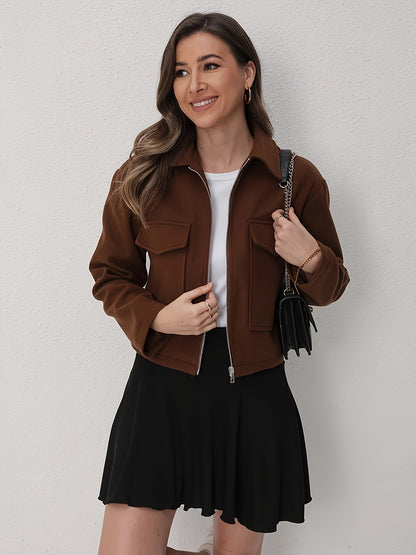 Women'S Olive Green Bomber Jacket with Zipper Front, Long Sleeves, and Pockets - Casual Style, All-Season Wear, Polyester Blend, Machine Washable, Casual Outerwear | Zippered Jacket | Polyester Blend Jacket, High Neck Hoodie/