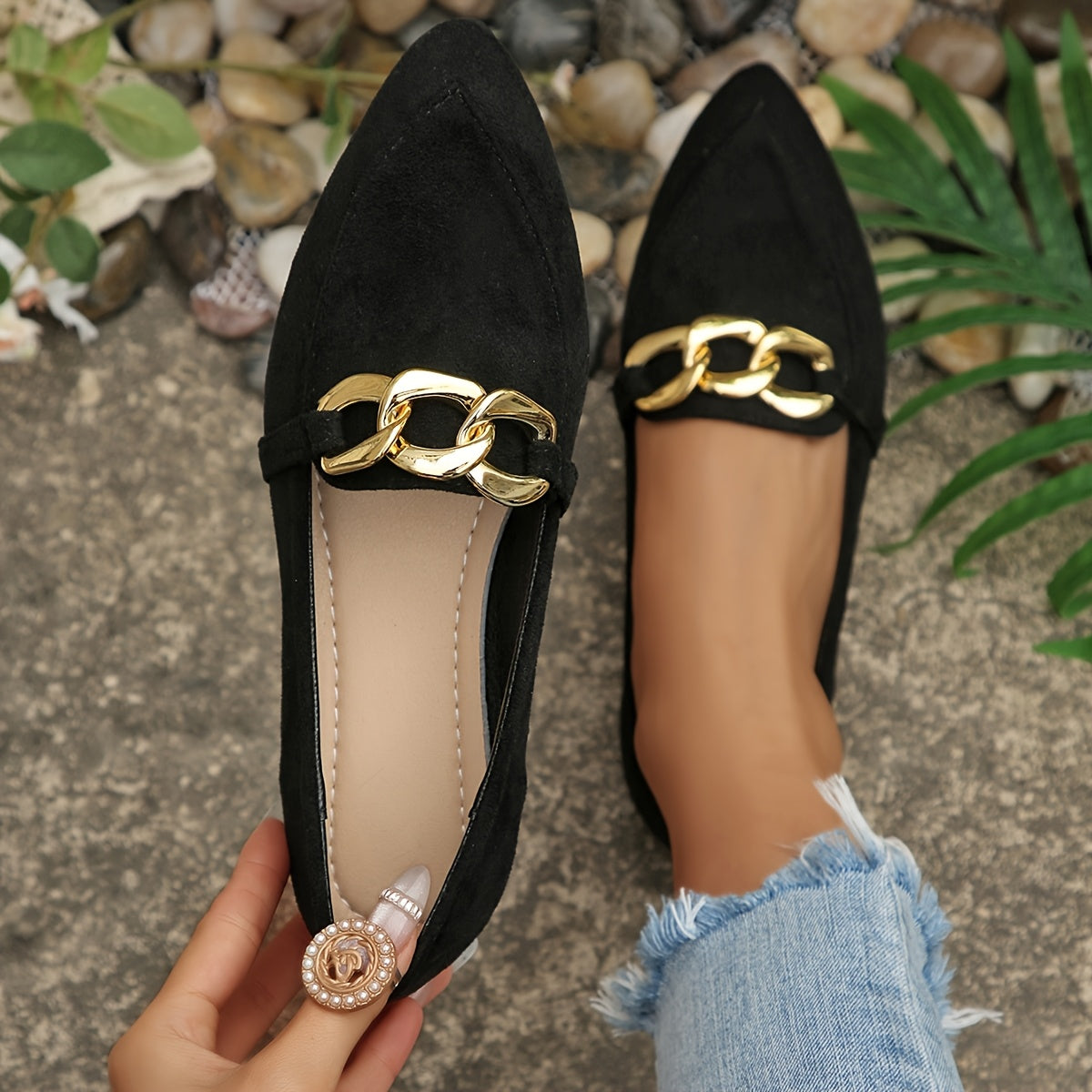 Women's Pointed Toe Slip-On Penny Loafers - Lightweight Fabric Flats