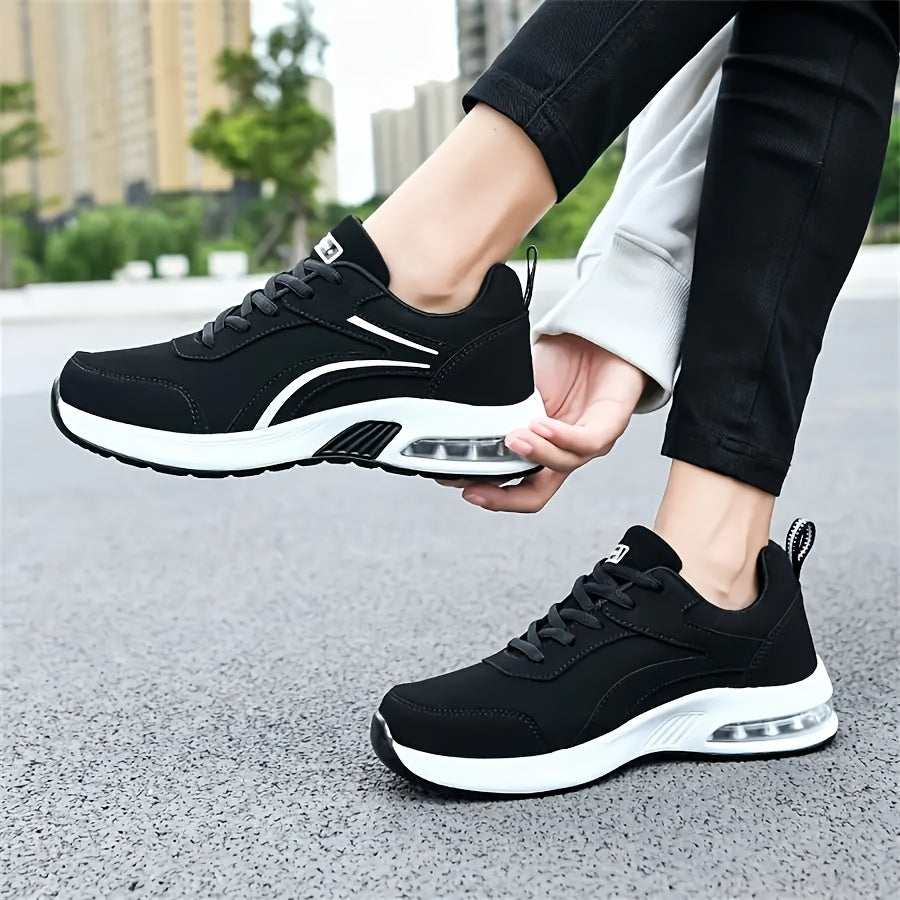 Women's Sneakers - Lightweight All-Season Gym Shoes, Cushioned Arch Support  Non-Slip PU Outsole - Black Sneakers for Running, Casual, Office - Lace-Up Fitness Footwear with Minimalist Design, Ladies Sneakers, Everyday Comfo