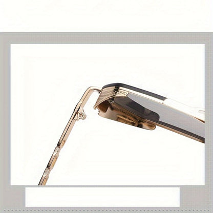 1pc Stylish Polygonal Golden Frame Fashion Glasses with Chain Link Design - Black Metal Fashion Glasses for Fashion-Forward Look