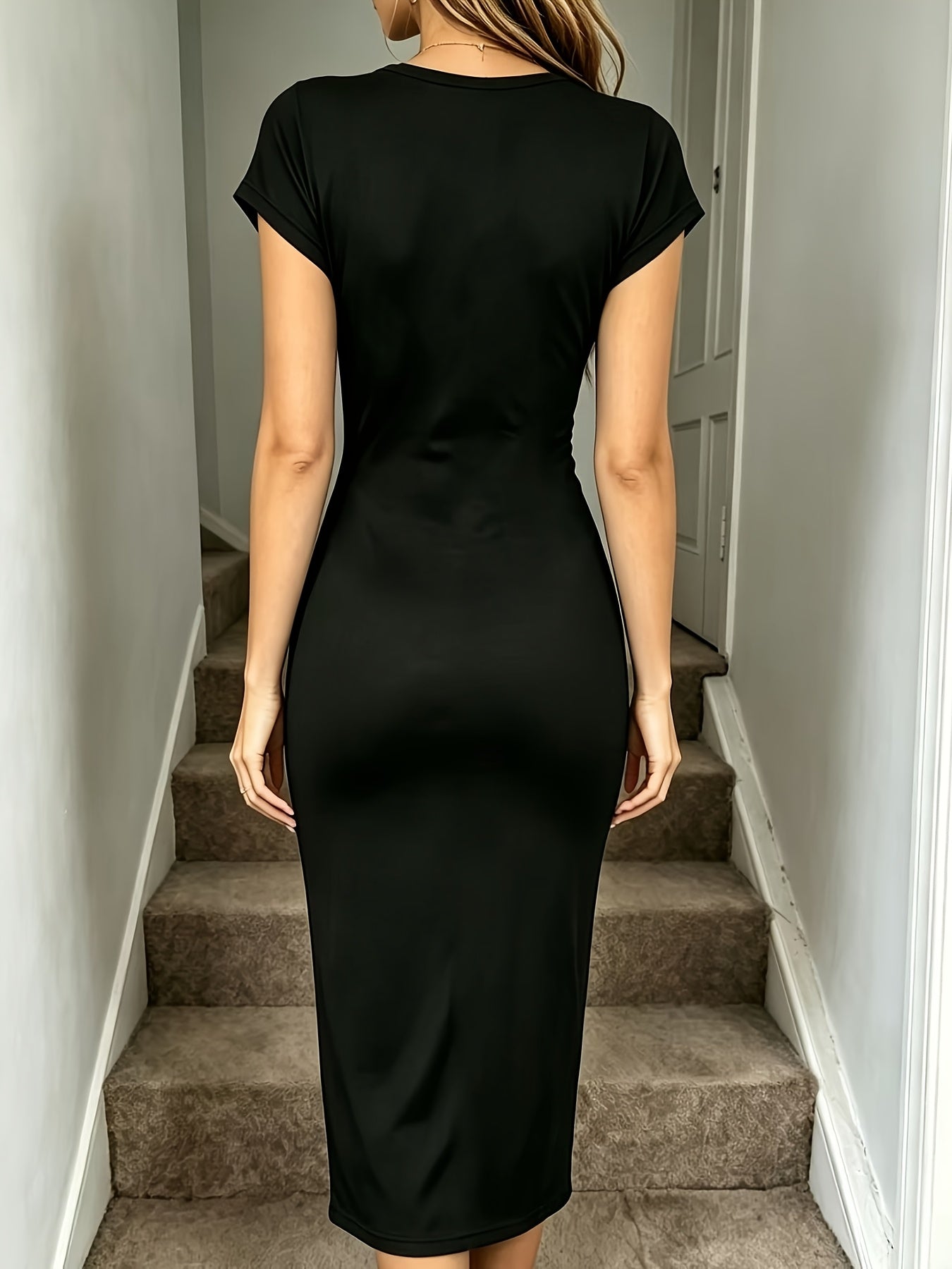 Women's Elegant Slim Fit Bodycon Dress with Twist Knot Detail