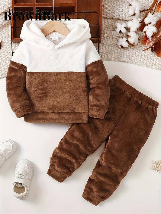 Boys' Cozy Fleece Hoodie & Pants Set - Gray & White Geometric Pattern, Long Sleeve Pullover with Hood, Soft Knit Fabric, Perfect for Fall & Winter, Casual Style, Everyday Comfort, Everyday Comfort Wear | Geometric Pattern Hoo