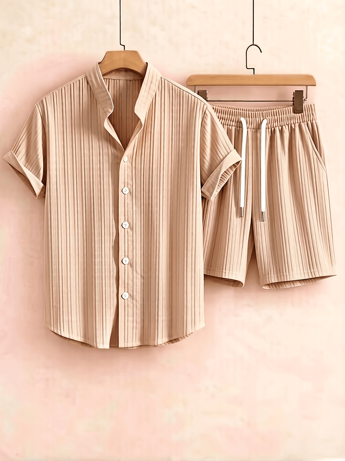 Men's Casual 2-Piece Summer Set: Button-Down Shirt & Drawstring Pants