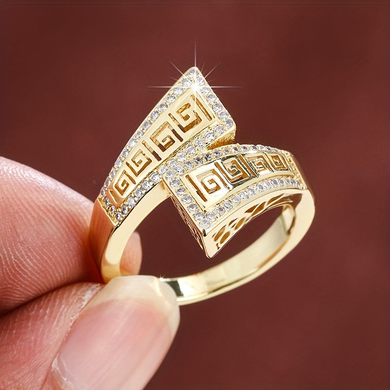 Vintage Geometric Cross Ring for Women in White Gold Plating