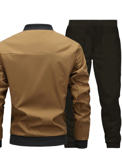 Men'S Casual Workwear Jacket and Pants Set, Solid Color, Long Sleeve, Regular Fit, with Pockets, for Spring/Fall, Casual Attire, Casual Attire|Casual Style|Solid Color Jacket