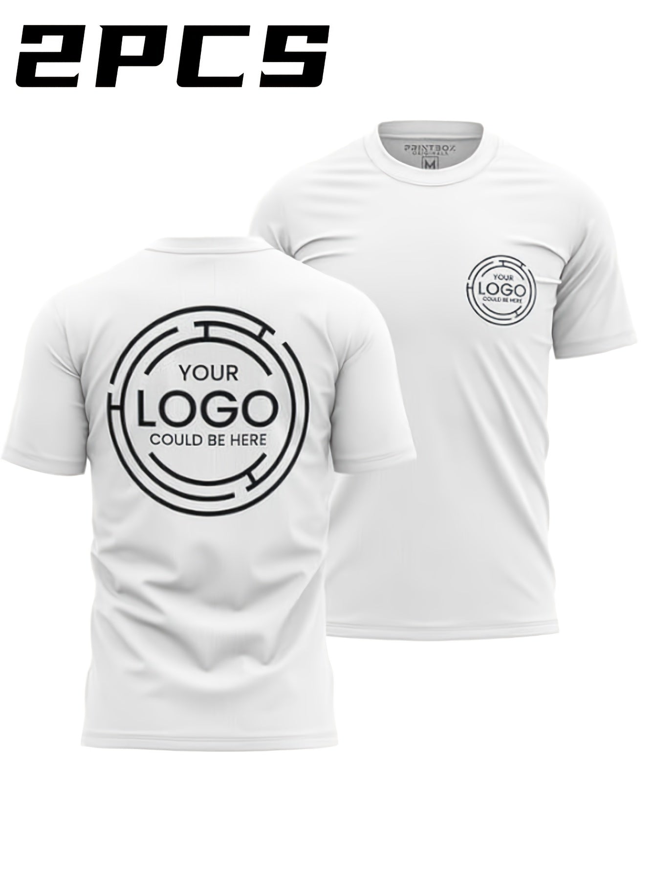 2pcs Men's Quick-Dry T-Shirts - Moisture-Wicking Breathable Gym Shirts with Custom Logo Print, Regular Fit Round Neck for Workout  Casual Wear, Workout Shirts, Durable Sportswear