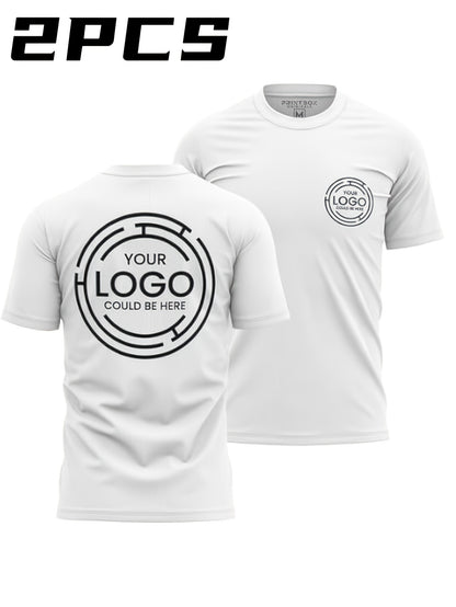 2pcs Men's Quick-Dry T-Shirts - Moisture-Wicking Breathable Gym Shirts with Custom Logo Print, Regular Fit Round Neck for Workout  Casual Wear, Workout Shirts, Durable Sportswear
