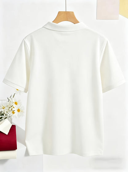 Women's Casual Loose-Fit Polo T-Shirt in Solid Colors