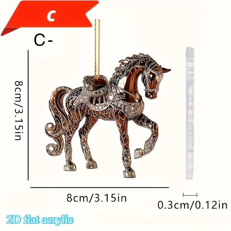 2D Flat, Elegant Golden Horseshoe Pendant - 2D Flat Acrylic Christmas Tree Ornament, Hanging Decoration for Home, Office, Car Interior - No Electricity Needed, Perfect Holiday Gift For Christmas, Halloween, Thanksgiving, New