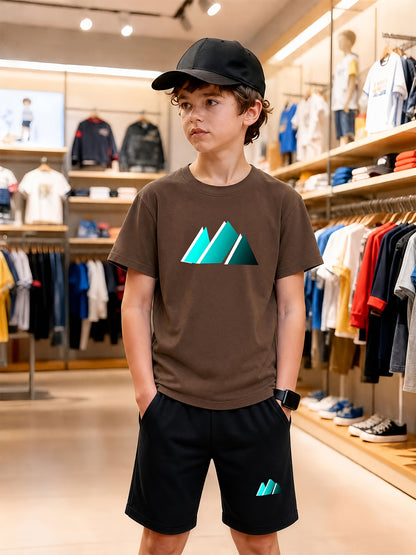 Boys' Casual Cotton T-Shirt and Shorts Set - Geometric Print