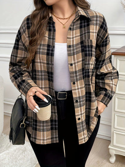 Plus Size Women's Casual Plaid Long Sleeve Shirt