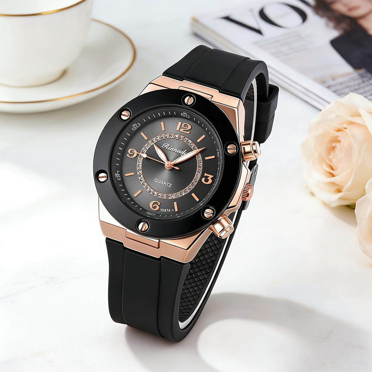 Women’s Silicone Strap Quartz Watch with Large Round Dial