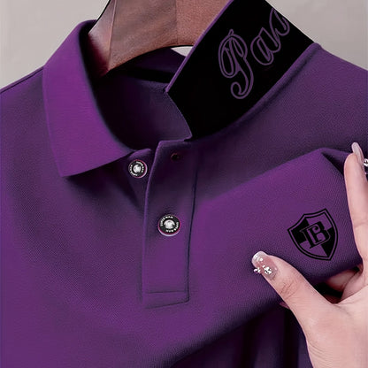 Men'S Fashion Short-Sleeve POLO Shirt | Contrast Rib-Knit Collar with 3D High-Frequency Print | Casual Style, Regular Fit, Summer Season - ayq