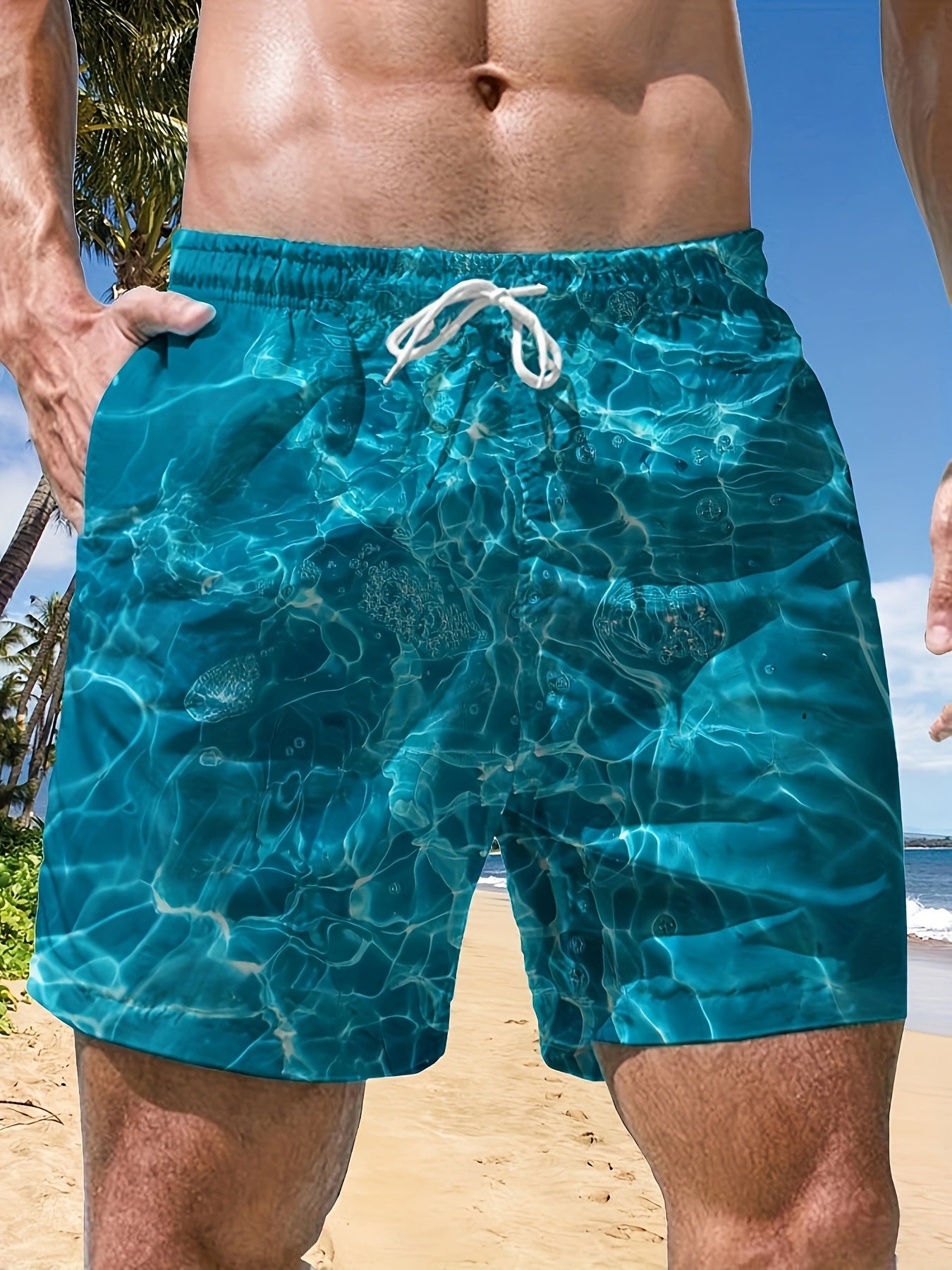 Men's Plus-Size Lightweight Casual Swim Shorts with Adjustable Drawstr