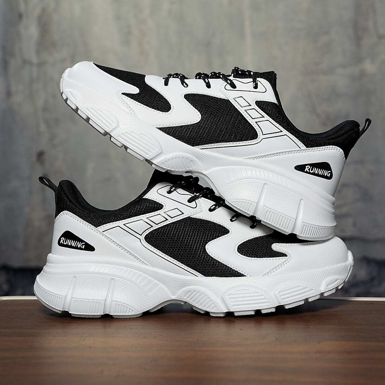 Men's Fashionable Black and White Sneakers - Retro Sports Shoes, Comfortable Outdoor Footwear