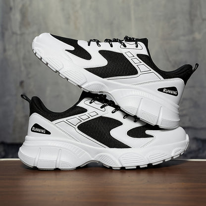Men's Fashionable Black and White Sneakers - Retro Sports Shoes, Comfortable Outdoor Footwear