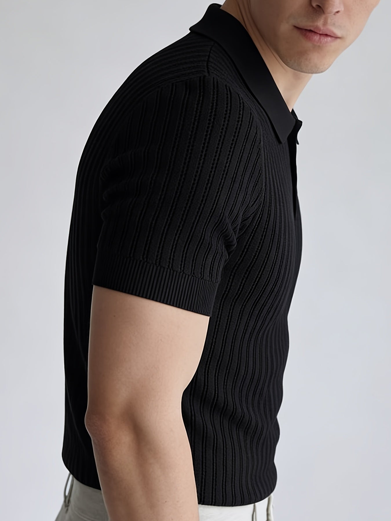 Men'S Summer Knitted Polo Shirt | Breathable Striped Design, Casual Lapel Collar, Short Sleeves, Three-Button Closure, Slim Fit, Ideal For Business Casual And Travel - ayq