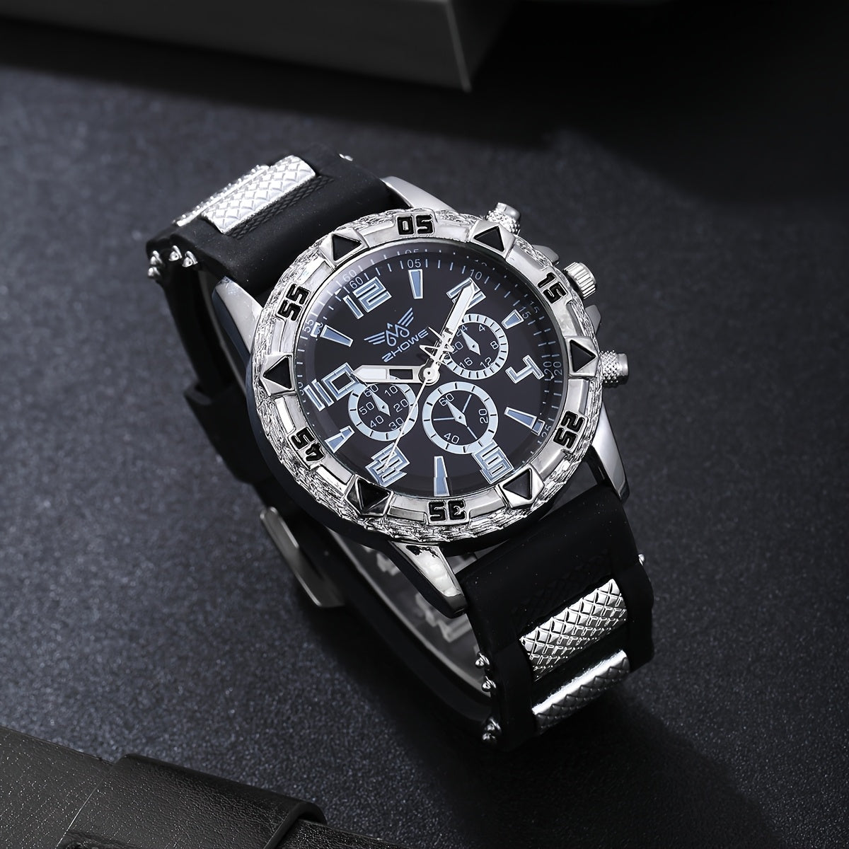 5pcs Men's Business Watch-Stylish round quartz watch electronic movement + three-bracelet fashionable glasses, suitable for office and formal occasions-Ideal gift for professionals