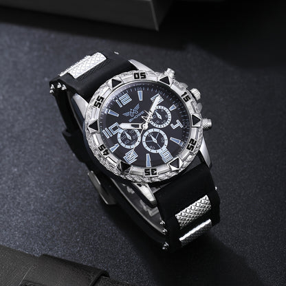 5pcs Men's Business Watch-Stylish round quartz watch electronic movement + three-bracelet fashionable glasses, suitable for office and formal occasions-Ideal gift for professionals