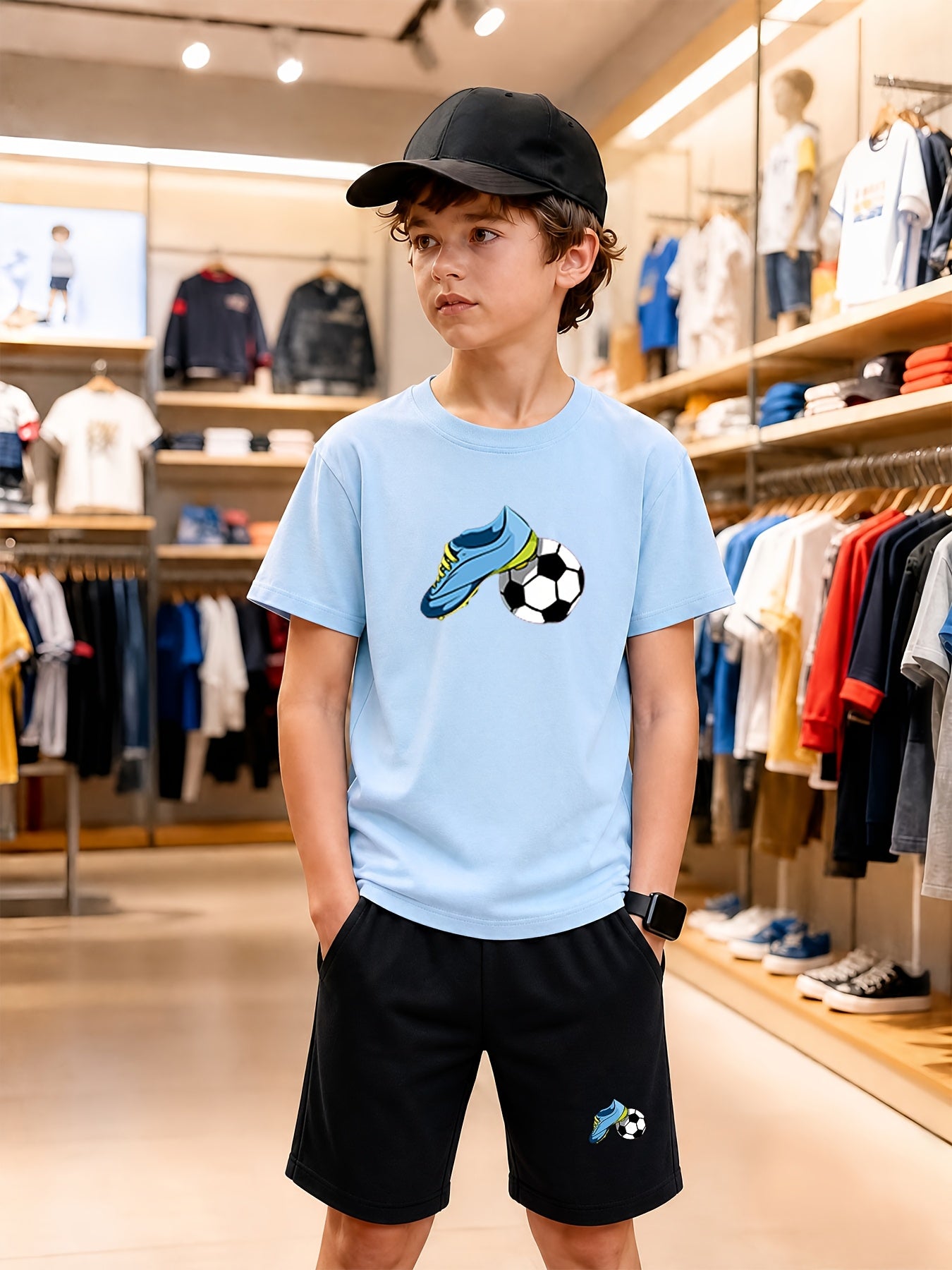 Boys' Casual Cotton T-Shirt & Shorts Set for Spring Summer