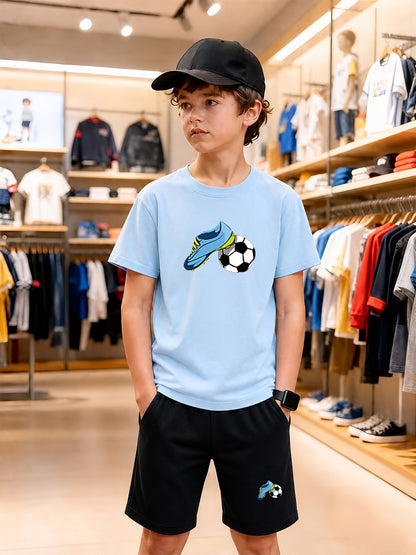 Boys' Casual Cotton T-Shirt & Shorts Set for Spring Summer