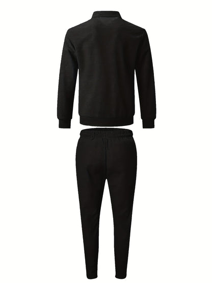 Men's Spring Waffle Knit Sportswear Set, European and American Style Casual Outfit