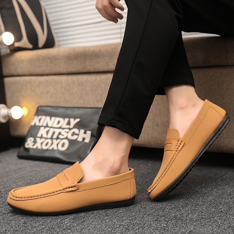 Men's PU Round-Toe Casual Loafers, Light and Comfortable