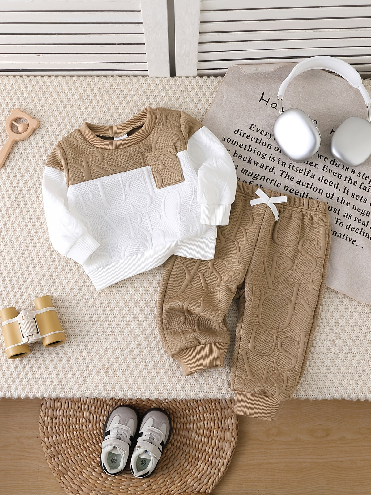 Baby Boys' Fall Winter Jacquard Sweatshirt & Pants Set - ayq