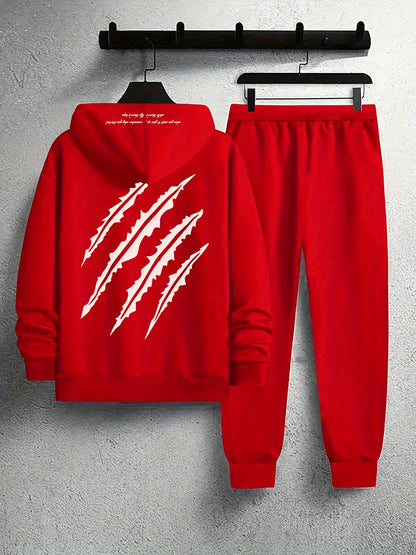 Men's Printed Hoodie and Drawstring Waist Sweatpants Two-Piece Set