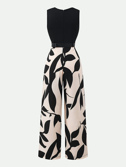 Girls' Summer Sleeveless Floral Top with Belted Wide-Leg Pants